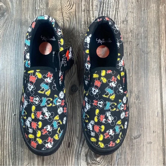 Disney Mickey and Minnie Mouse Women's Size 7 Black Canvas Slip On Sneakers - Picture 3 of 13